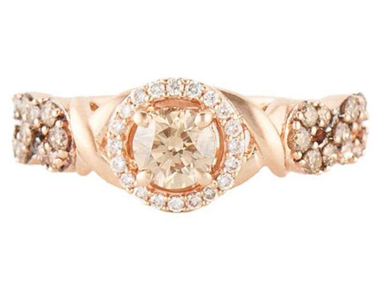 Le Vian 1.00ctw Chocolate and White Diamond Halo Swirl Ribbon Ring in 14K