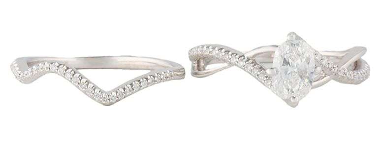 1.00ctw Oval and Round Diamond Ribbon Swirl Bridal Set in 14K