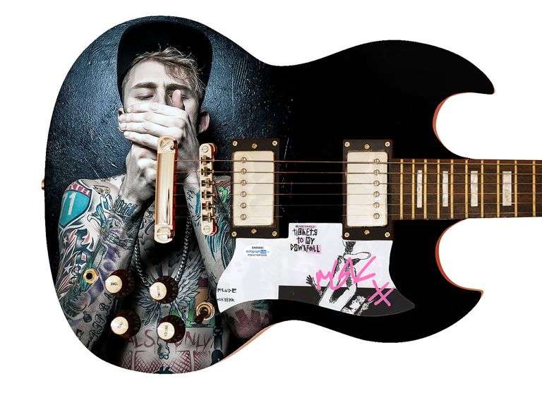 Machine Gun Kelly Tickets to My Downfall Autographed Signed Custom Photo Graphics Guitar ACOA