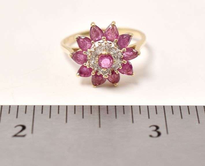 Stunning 14K Yellow Gold Ruby Gemstone and Diamond Ring