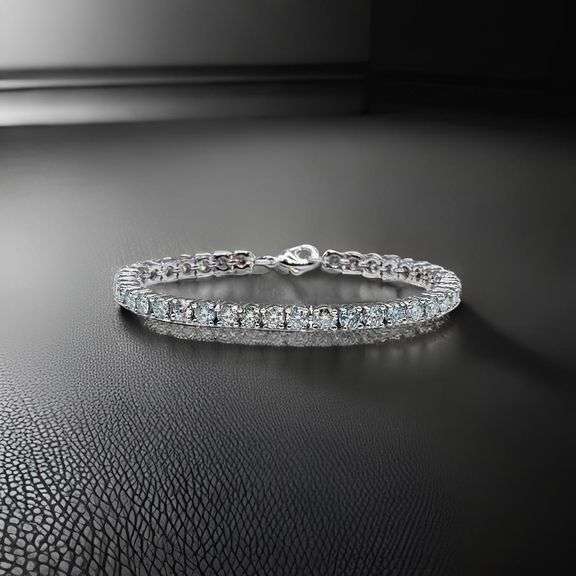 14 Kt White Gold Plated Lab Simulated White Ice Blue Diamond Tennis Bracelet