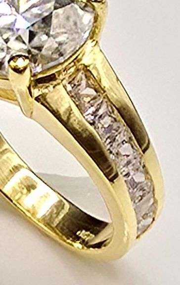 14 K Yellow Gold Plated Huge 4.5 Ct Lab Simulated Diamond Ring