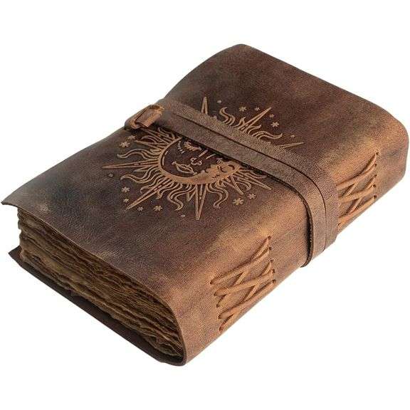 Sun & Moon Embossed Vintage Leather Journal