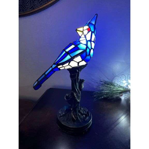 Tiffany Style Stained Glass Blue Bird Lamp