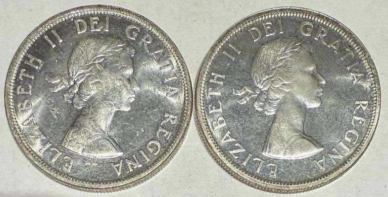 1958 1959 BU Canada Silver Dollars.