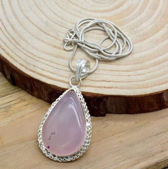 Natural 23 Ct Rose Quartz Pendant Necklace w/chain