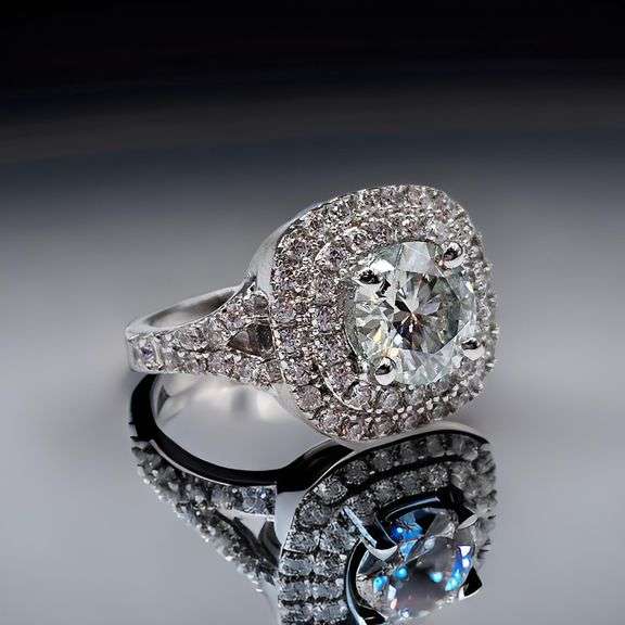 14 K White Gold Plate Dazzling 3.15 Ct White Ice Green Fire Moissanite Ring