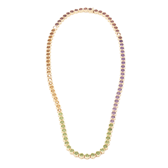 14K (585) Yellow Gold Multi Color Natural Gemstone Necklace