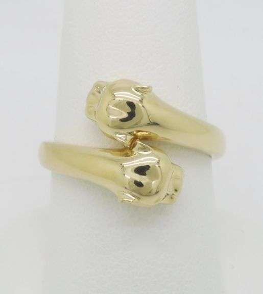 Yellow Gold Panther Ring made with Diamond Eyes
