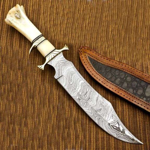 Handmade Camel Bone & Brass Handle Damascus Knife