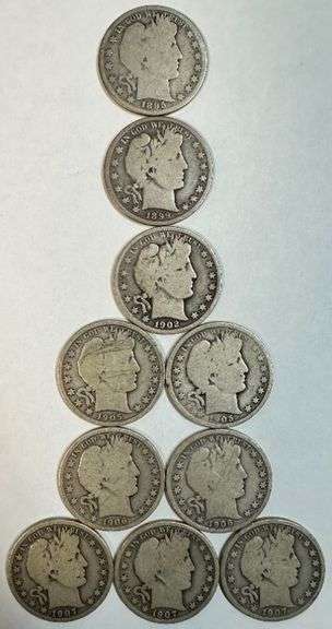 Nice run of 10 Different Barber Half Dollars 1895 to 1907-S
