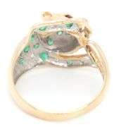 14kt Yellow gold emerald, diamond and ruby eyes panther ring