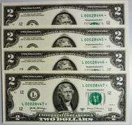 (4) Superb Crisp 2017A $2 Star Notes San Francisco-With Consecutive Low Serial Numbers!