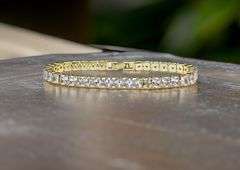Stunning 14 Kt Yellow Gold Plated Simulated Diamond Tennis Bracelet