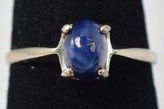 Bold 10K White Gold Star Sapphire Gemstone Ring