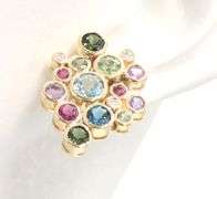 14kt Yellow gold multi color gemstone and diamond bubble stud earrings
