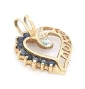 10kt Yellow gold heart shaped blue sapphire pendant