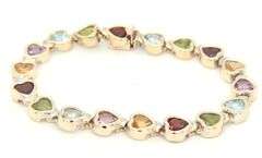 14kt Yellow gold multi gemstone heart shaped tennis bracelet