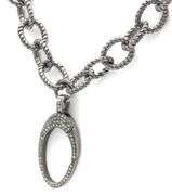 Gray Rhodium Plate Ribbed Link Chain W/Diamond Hinged Clasp