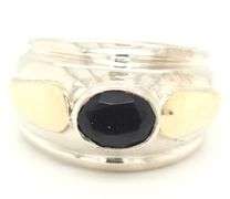 Oval Garnet silver and gold ring