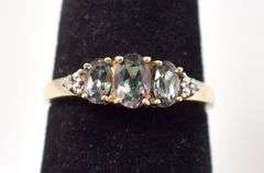 Cute 10K Yellow Gold Mystic Topaz Gemstone and Diamond Ring
