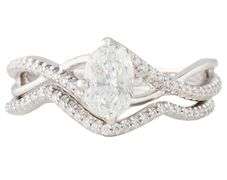 1.00ctw Oval and Round Diamond Ribbon Swirl Bridal Set in 14K