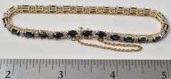 Beautiful 14K Yellow Gold Blue Sapphire Gemstone and Diamond Tennis Bracelet