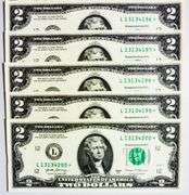 (5) Superb Crisp 2017A $2 Dollar Star Replacement Notes San Francisco Consecutive!