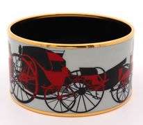 Hermes Wheels of Caleche Printed Wide Bangle Bracelet