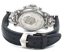 Tag Heuer SEL chronograph quartz black leather strap watch