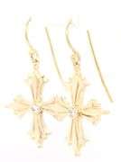 14kt Yellow gold diamond accent Cross dangle earrings