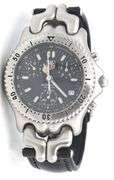 Tag Heuer SEL chronograph quartz black leather strap watch