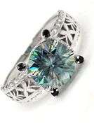 14 K White Gold Plate 3.05 Ct Emerald Green VVs1 Fire Moissanite Ring