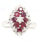14kt White gold Ruby and diamond cluster marquise shape ring