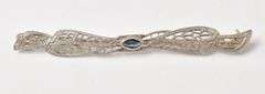 Brilliant Blue Sapphire Filagree Pin in 10K White Gold