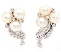 Vintage 0.50ctw Diamond and 7.0MM Cultured Pearl Earrings in 14K
