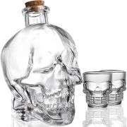 Crystal Skull Decanter Glass Bottle with 2 Skull Cups