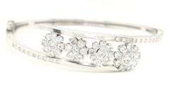 14kt White gold 2.15ctw 4 flower diamond bypass bangle bracelet