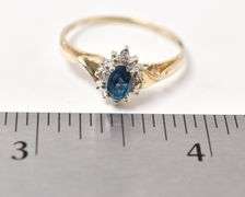 Amazing 10K Yellow Gold Blue Topaz Gemstone and Diamond Ring