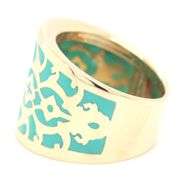 14kt Yellow gold turquoise enamel wide band