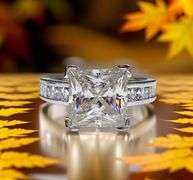 14 K White Gold Plated Huge 5 Ct Princess Cut Lab Simulated Diamond Ring