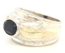 Oval Garnet silver and gold ring