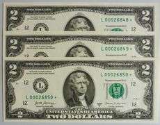 (3) Superb Crisp 2017A $2 Star Notes San Francisco-With Consecutive Low Serial Numbers!