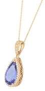 4.85ct Pear Cut Tanzanite and 0.17ctw Diamond Frame Pendant Necklace in 14K