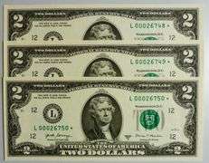 (3) Superb Crisp 2017A $2 Star Notes San Francisco-With Consecutive Low Serial Numbers!