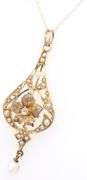Art Nouveau Seed pearl and diamond teardrop dangle pendant on chain
