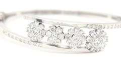 14kt White gold 2.15ctw 4 flower diamond bypass bangle bracelet