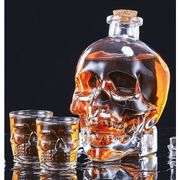 Crystal Skull Decanter Glass Bottle with 2 Skull Cups