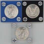 BU 1921 Morgan, and Peace Silver Dollars from 1922 & 1923. Custom holders