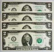 (4) Superb Crisp 2017A $2 Star Notes San Francisco-With Consecutive Low Serial Numbers!